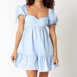 Light Blue Puff Sleeve Dress